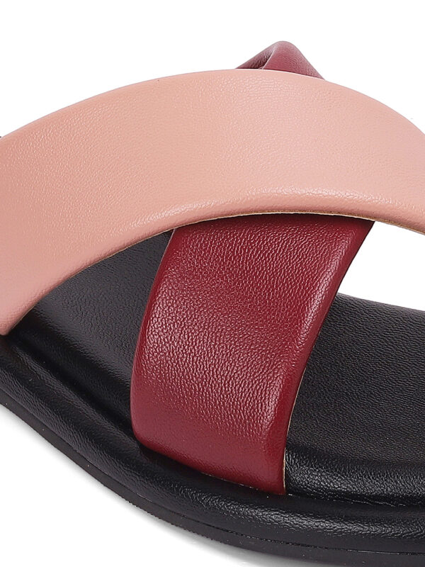 Red & pink Stylish Slip on Open Toe Sliders - Cross Strap Sandals - Image 4