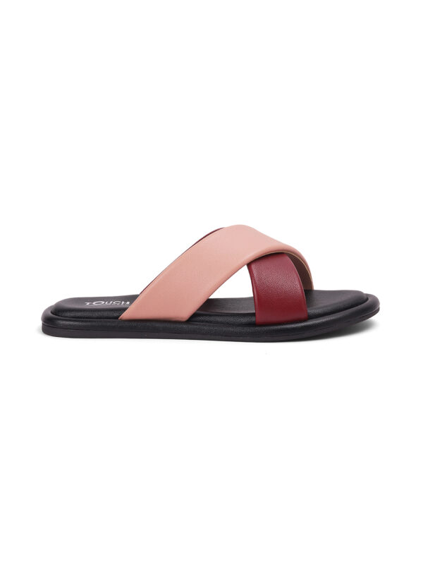 Red & pink Stylish Slip on Open Toe Sliders - Cross Strap Sandals - Image 5