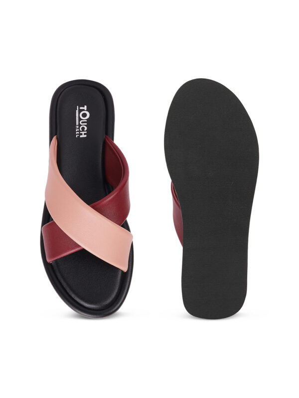 Red & pink Stylish Slip on Open Toe Sliders - Cross Strap Sandals - Image 7