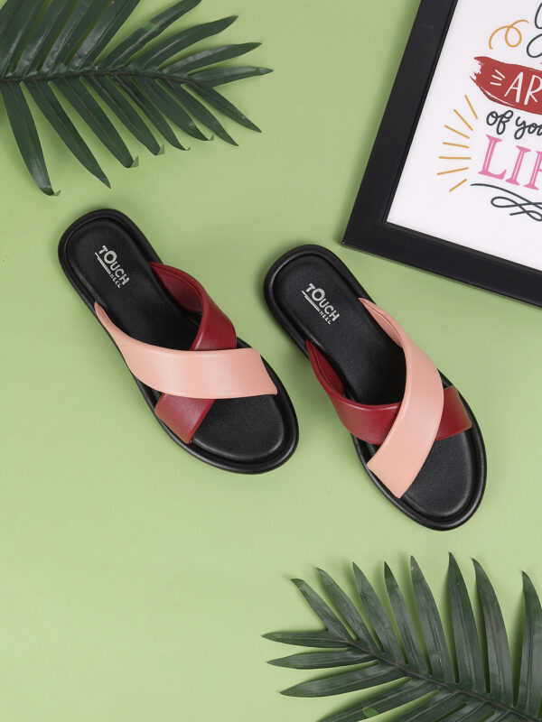 Red & pink Stylish Slip on Open Toe Sliders - Cross Strap Sandals